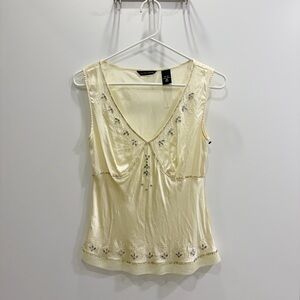 New York & Company Cream silk Embroidered Blouse